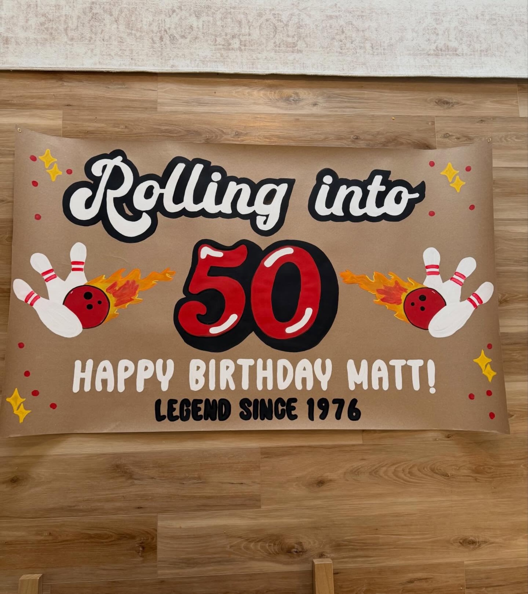 Rolling into 50 custom birthday banner