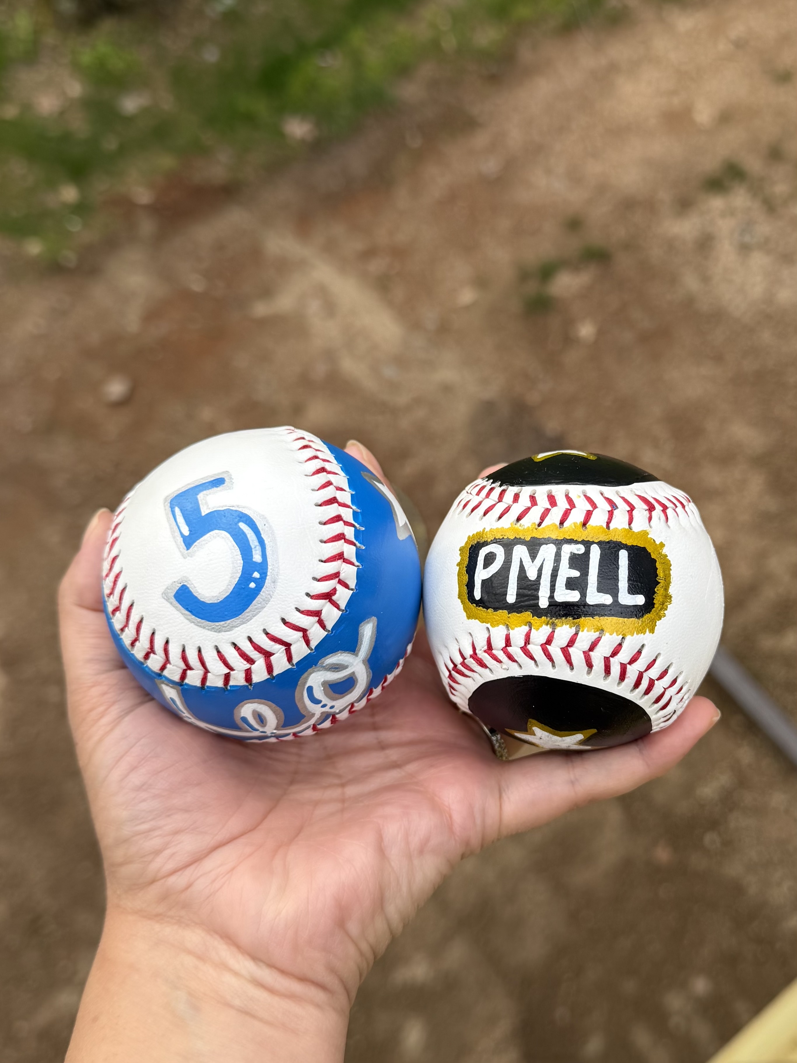 Custom painted baseball with personalized design